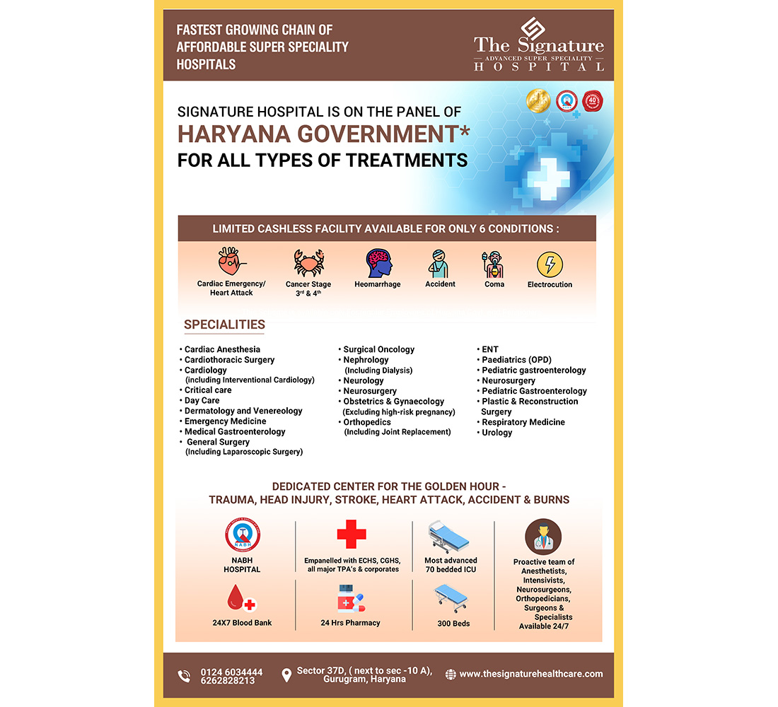 Signature Hospital is on the panel of Haryana Government 