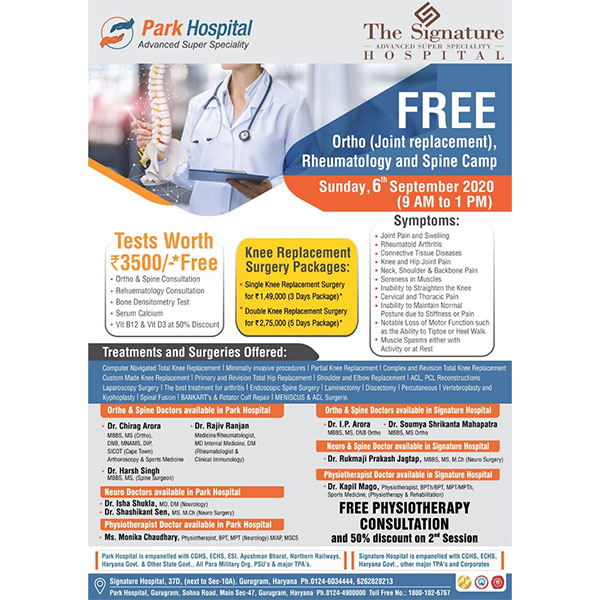 Free Ortho (Joint Replacement), Rheumatology And Spine Camp
